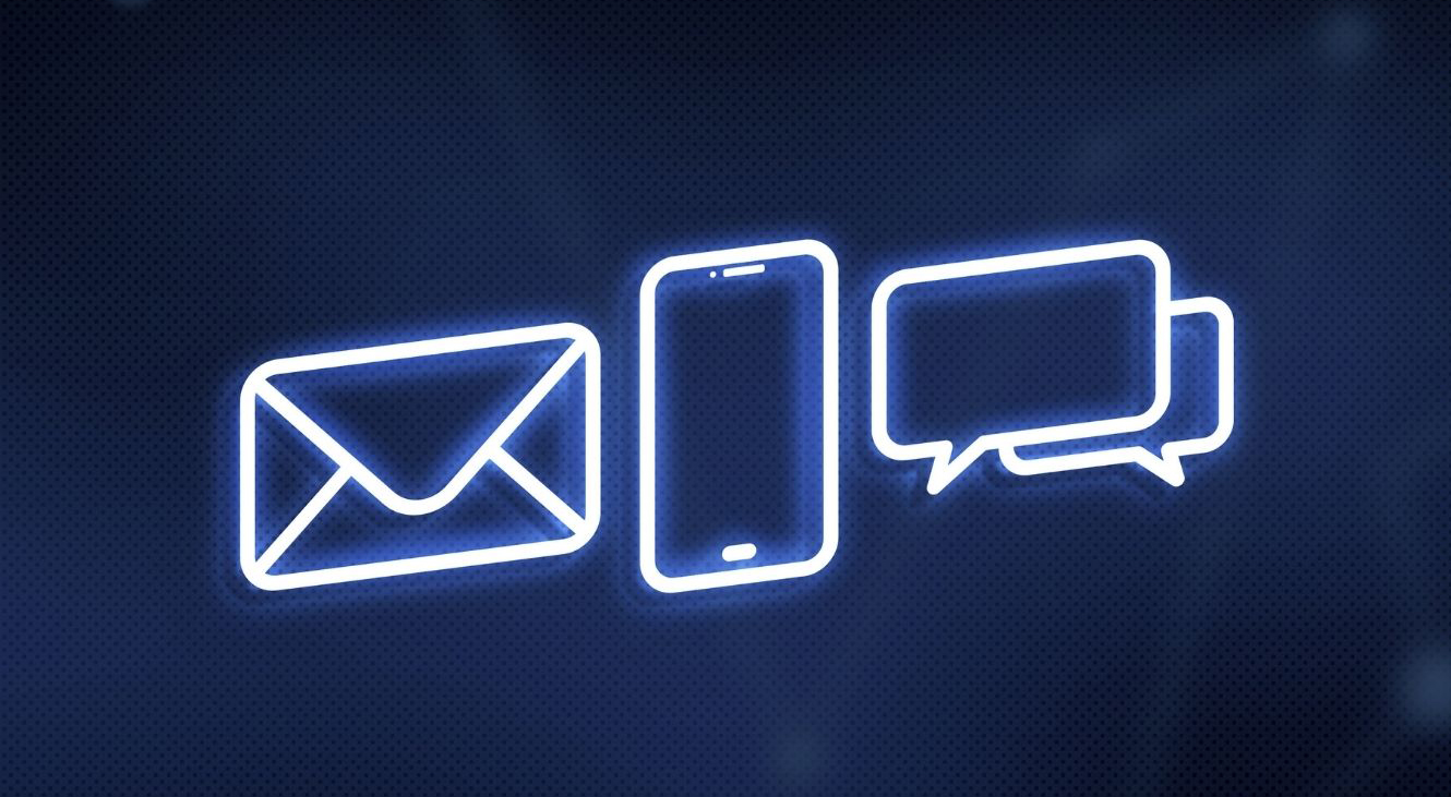 e-mail telefono chat icone su sfondo blu